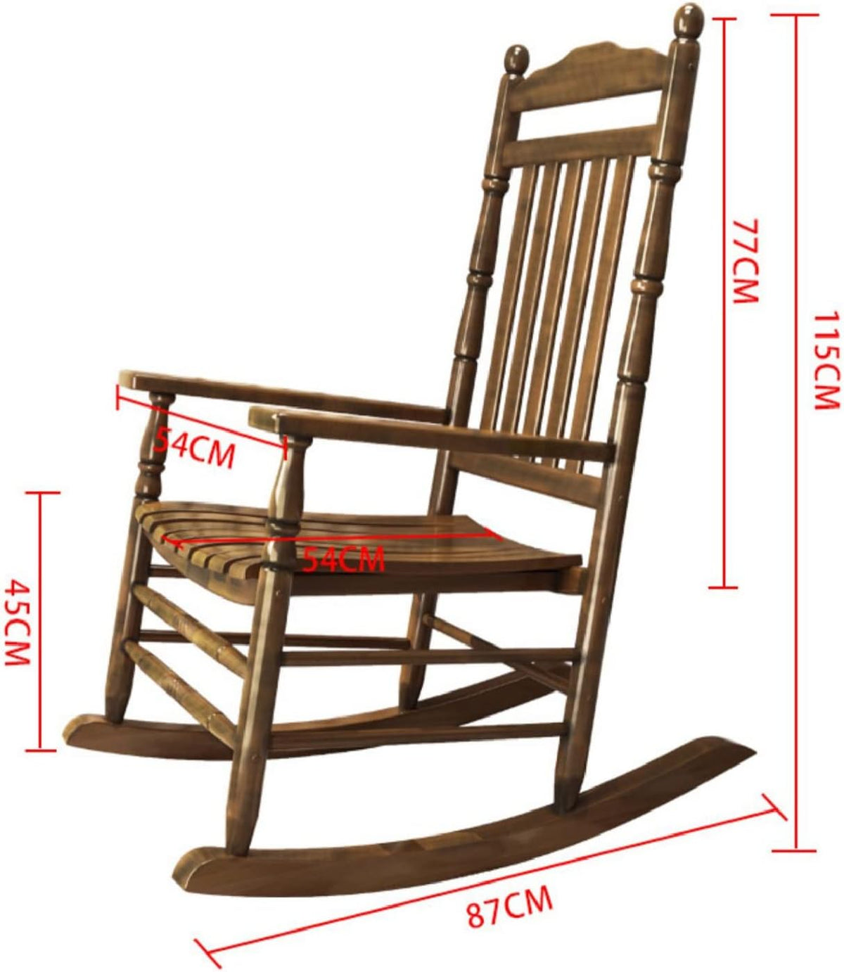 Fauteuil rokincher à bascule extérieur,rocking chair adulte bois extérieur,fauteuil relax,Dossier haut, accoudoirs larges, convient pour la cour, le jardin, l'intérieur, la pelouse Color : White , S