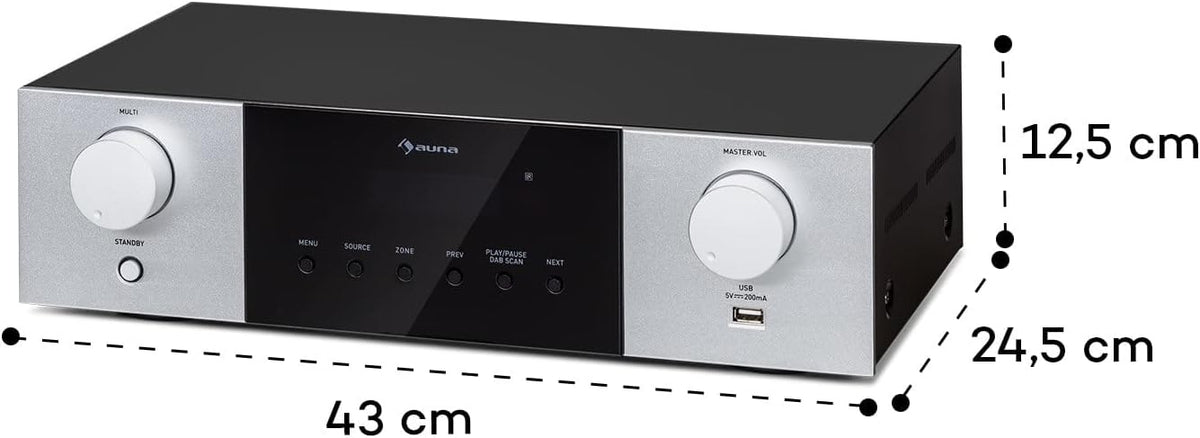 AUNA AMP-4000 Radio DAB+, Amplificateur Stéréo HiFi avec Télécommande USB, Écran LED, Noir et Blanc