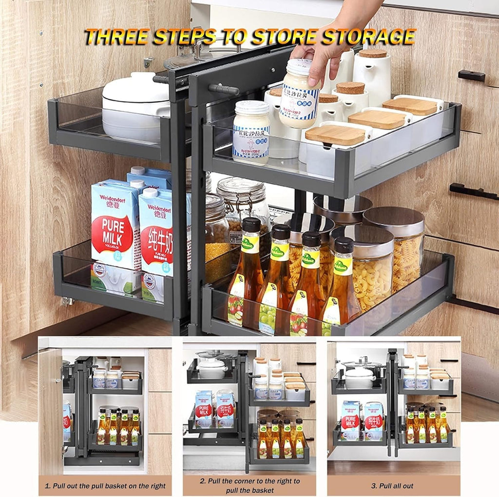 Armoire de cuisine d'angle aveugle, armoire de cuisine d'angle extensible, étagère de rangement, organiseur d'armoire coulissant avec 4 paniers de rangement 800