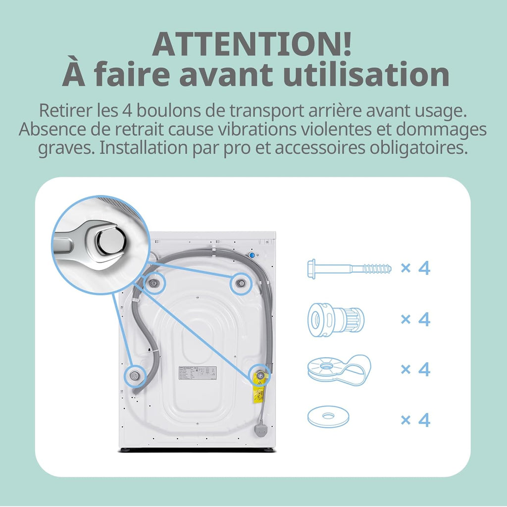 CFE12EW80-W-FR Lave-linge frontal 8KG, Classe énergétique A, Moteur BLDC 1400 tr-min, 15 Programmes, Prélavage, Blanc [Classe énergétique A]