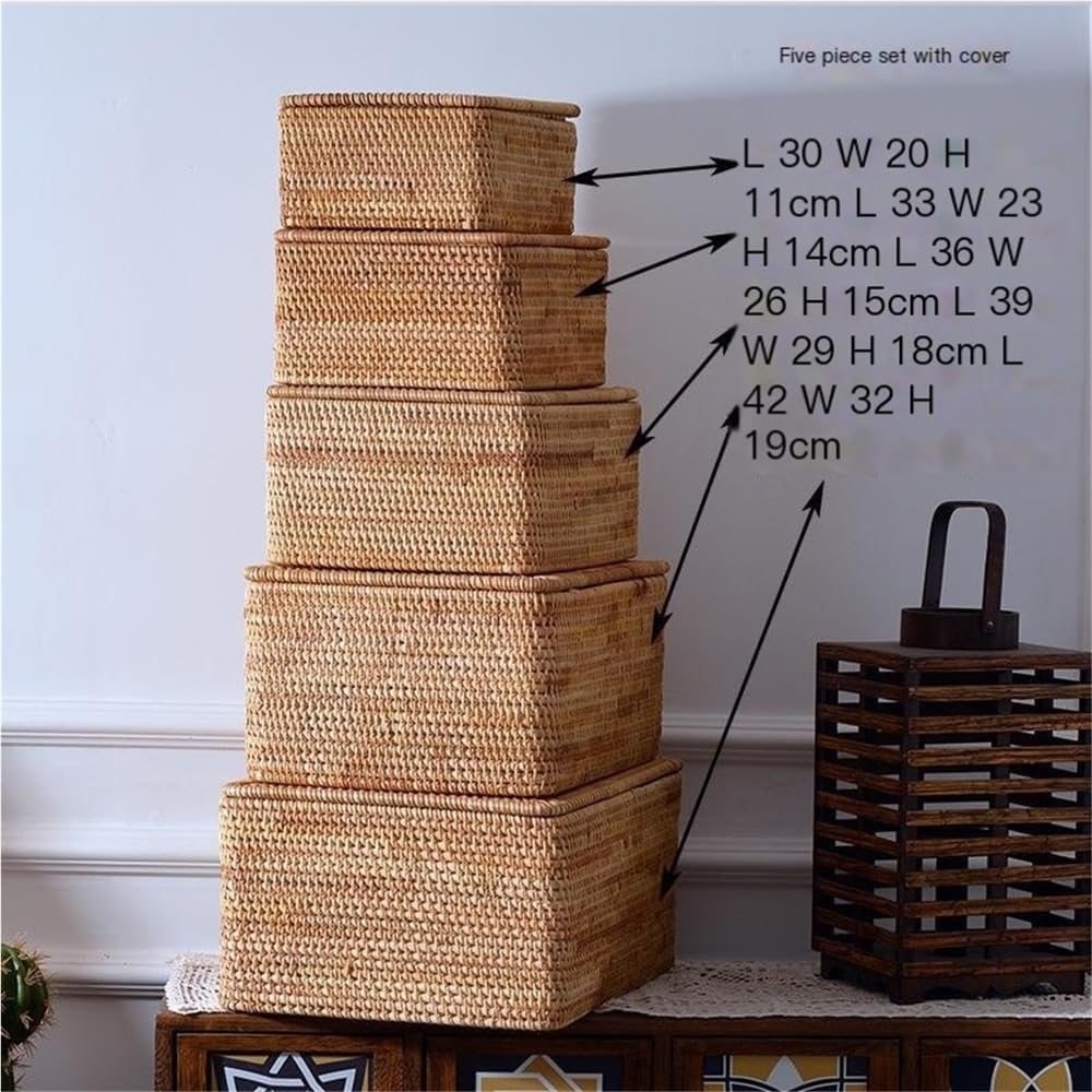 Ruiziliang Paniers, 1 boîte de Rangement tissée Manuelle en Vigne d'automne, Panier for vêtements, Jouets et Articles Divers(5pcs/Set)
