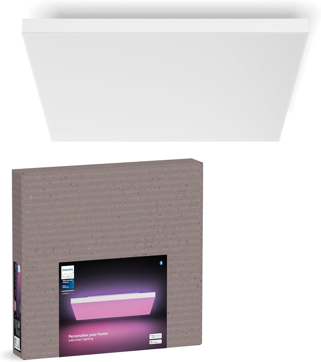 Hue Datura lampe de panneau intelligente carrée 60 x 60 cm , lumière blanche et colorée, compatible Bluetooth, commande vocale avec Alexa, Home et Google Assistant