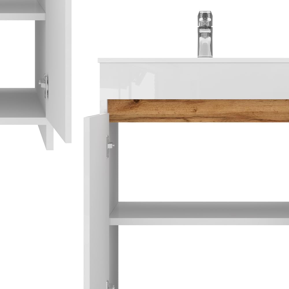 Vicco Ensemble de Meubles de Salle de Bain Lemgo, Blanc Haute Brillance, 2 pièces, Armoire Basse 60 cm