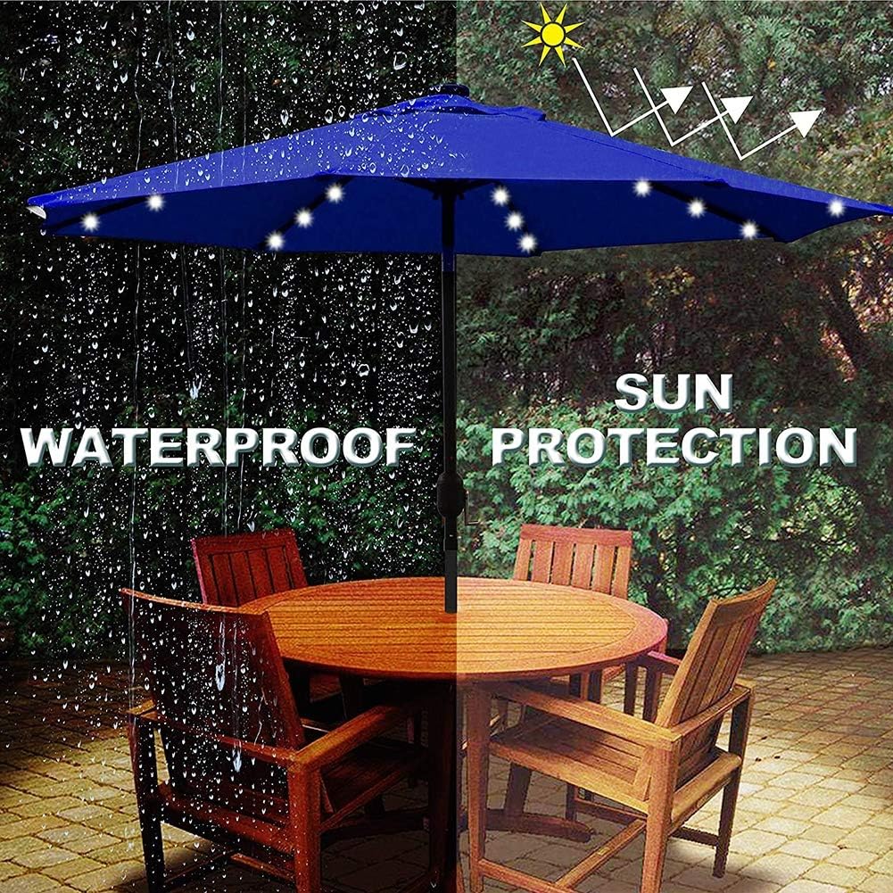 WSHA Parapluie d'extérieur avec lumières LED à énergie Solaire 9 pi. Parapluies de marché déportés avec Inclinaison et manivelle, Bleu