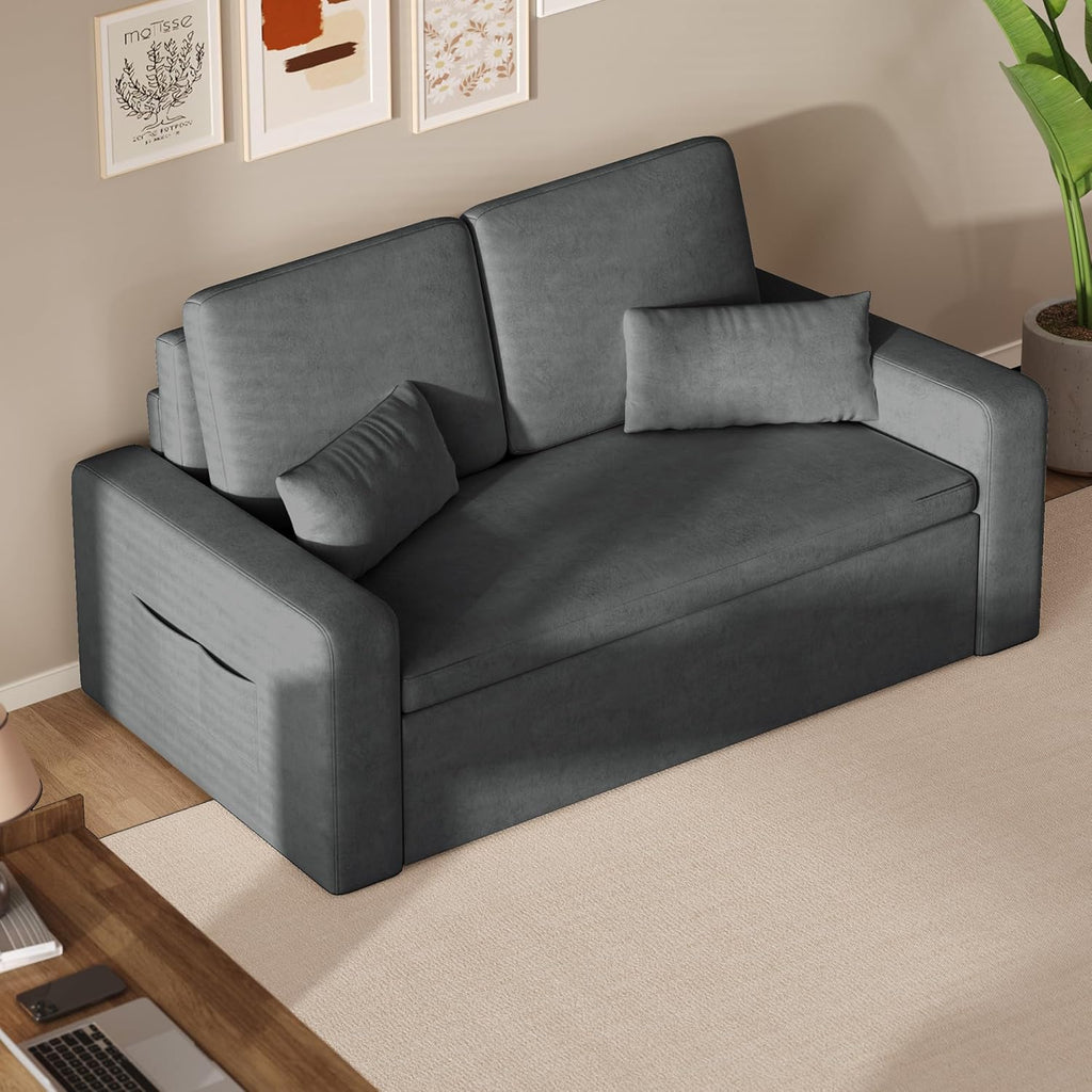 Xbro Canape lit 2 Places Convertible 147x196x87 cm, Canapé-lit 2 Places Extensible à 4 roulettes, Sofa-lit Moderne en Velours, Gris foncé