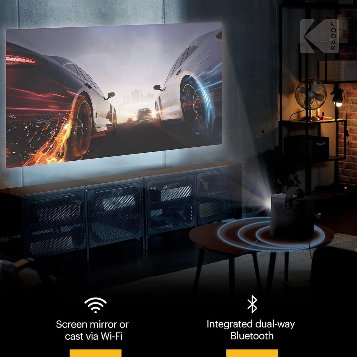 KODAK Projecteur Intelligent FLIK HD9 | Mini Film Portable intérieur et extérieur Blanc avec Applications de Streaming Android TV, Wi-FI et Bluetooth, Haut-parleurs intégrés