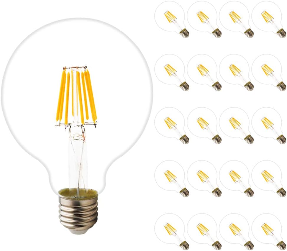 G95 Lot de 20 ampoules à LED Edison E27 220 V 8 W (remplace 40 W) Non dimmable Vintage Ampoule LED en verre 650 lm 2200 K
