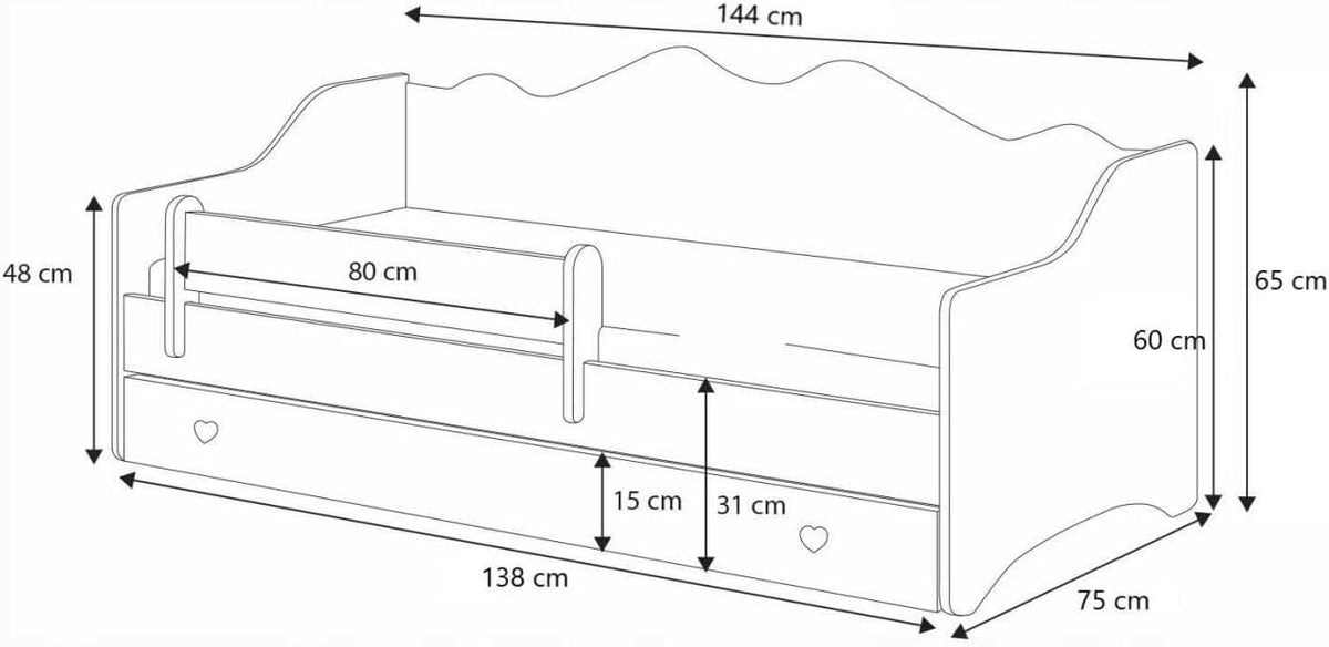 Kobi Lit Enfant Emma | Blanc pour Chambre d'enfant | 140x70CM | avec Tiroir | pour Chambre des Filles
