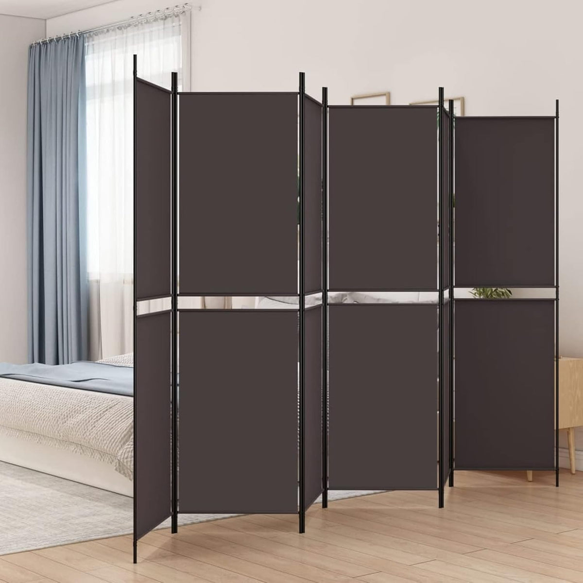 Paravent 6 panneaux marron 300 x 200 cm pour intérieur ou extérieur avec pieds - Cloison polyvalente pour bureau, salon, chambre à coucher - Design élégant en tissu