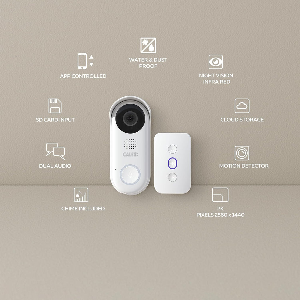 CALEX Smart Security kit de démarrage extérieur, 2 caméra extérieure PTZ 2K + Sonnette vidéo avec Audio bidirectionnel, Full HD