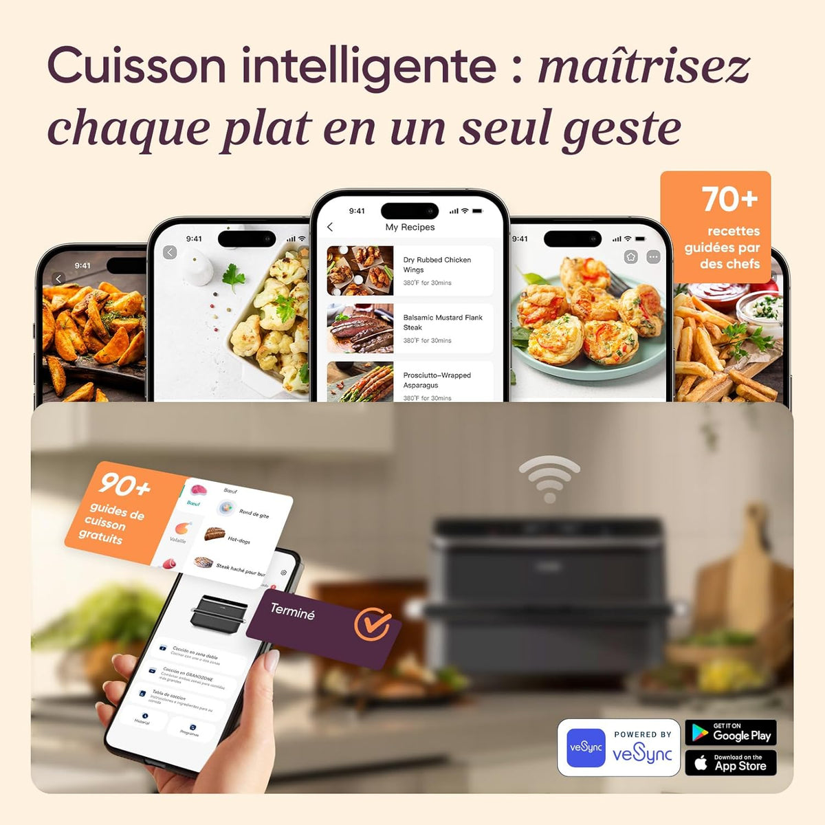 COSORI Air Fryer 10L Twinfry, Friteuse sans Huile Double Résistance, Airfryer à Dual Zone Avec Séparateur Amovible, 5-en-1, Grande Capacité, Cuisson optimale, 40C-240C, Contrôle Smart via App