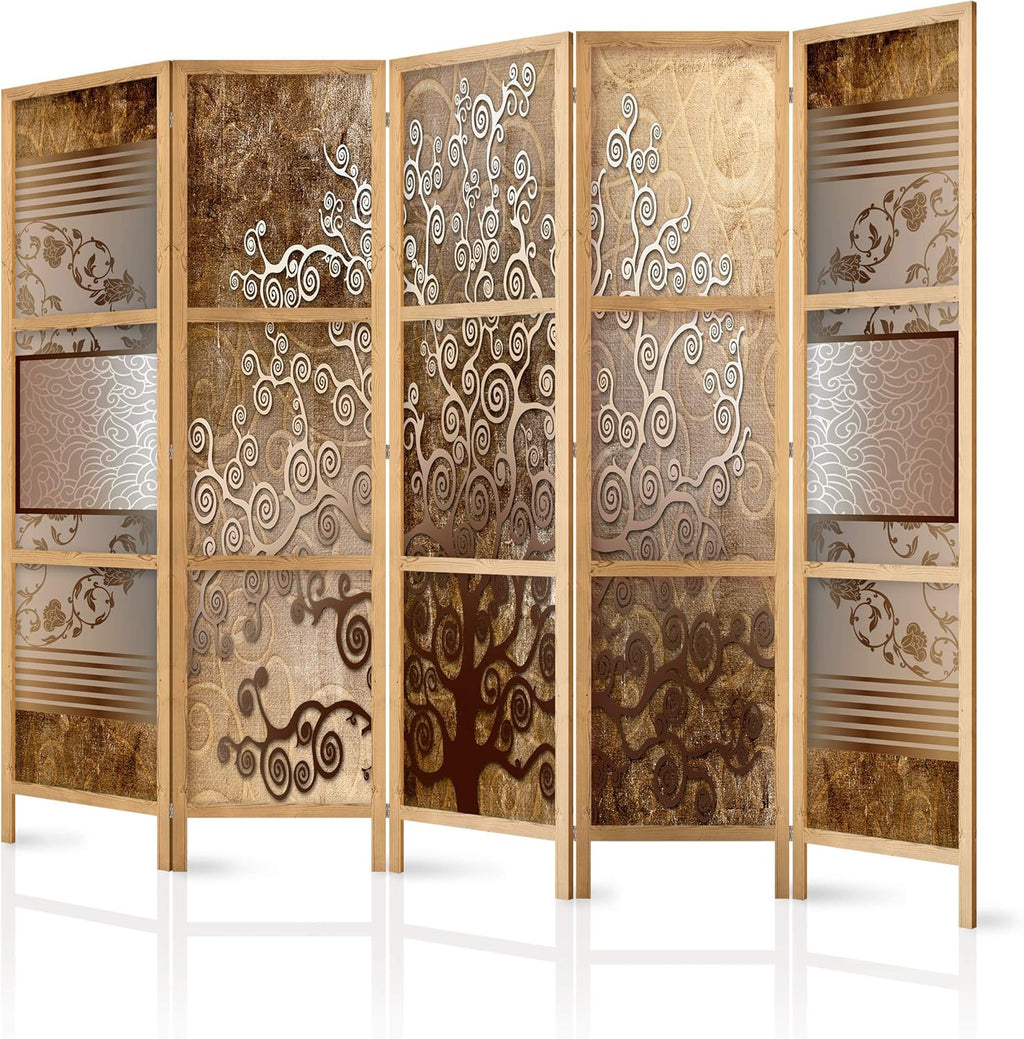 decomonkey 5 Panneaux Séparateur de pièce - 225 x 171cm Arbre Brun Oriental séparation intérieur pour décoration intérieure, Chambre à Coucher, Salon, Salle