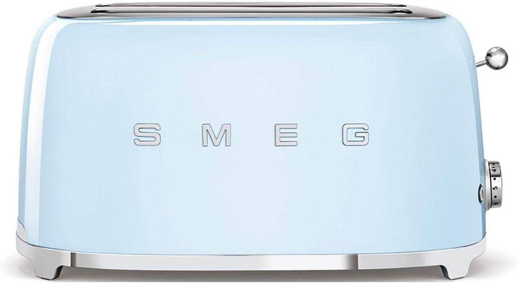 Smeg, Grille-pain 4 Tranches TSF02PBEU, 2 Fentes 36 mm, 6 Niveaux de Brunissage, Fonction Chauffage, Décongélation et Bagel, Éjection Automatique du Pain, Ramasse Miettes, 1500 W, Bleu Clair Pastel