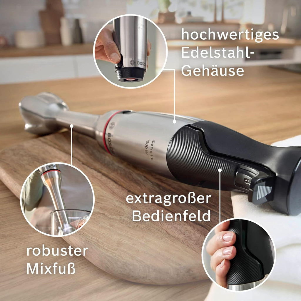 Bosch Haushalt ErgoMaster Serie 6 Mixeur plongeant 1200 W avec verre doseur, avec blender, multifonction, fouet, sans