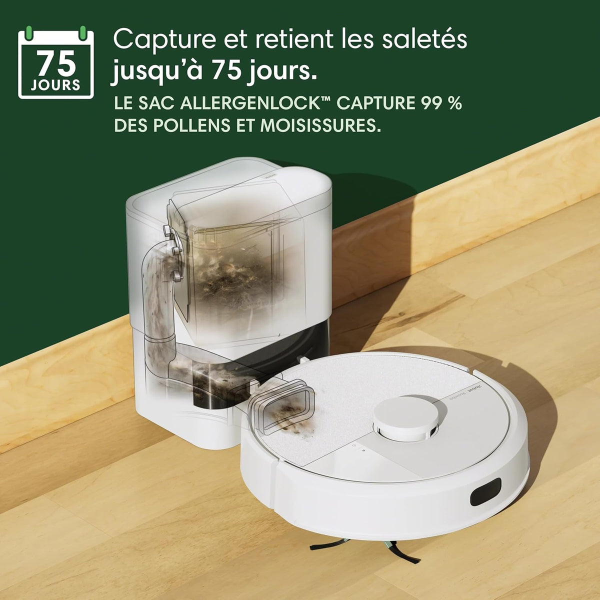 iRobot Roomba 105 Combo+AutoEmpty Dock - Robot Aspirateur Laveur 2en1 - Aspiration de 7KPa - Navigation LiDAR - Détection des Tapis - Zones de Nettoyage et d'Évitement - 4 Niveaux d'Aspiration - Blanc