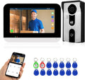 Wifi Tuya Accueil Vidéo Sonnette Interphone Système 7 Pouces Couleur écran Tactile Affichage Intérieur + 1080P HD RFID Caméra Extérieure IR Vision Nocturne