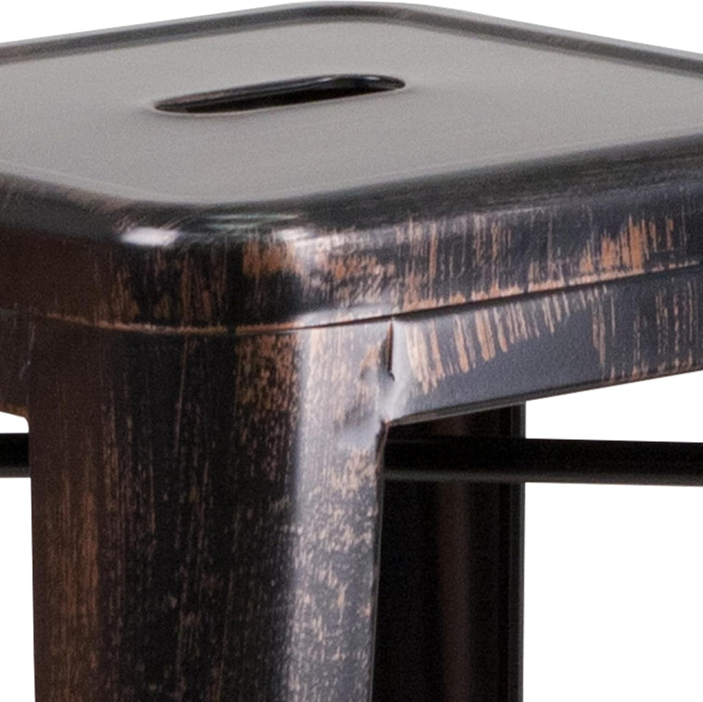Flash Furniture Meubles Flash Tabouret de Bar en métal coloré pour Restaurant, Acier galvanisé, Plastique, Noir/doré Antique, Lot de 4