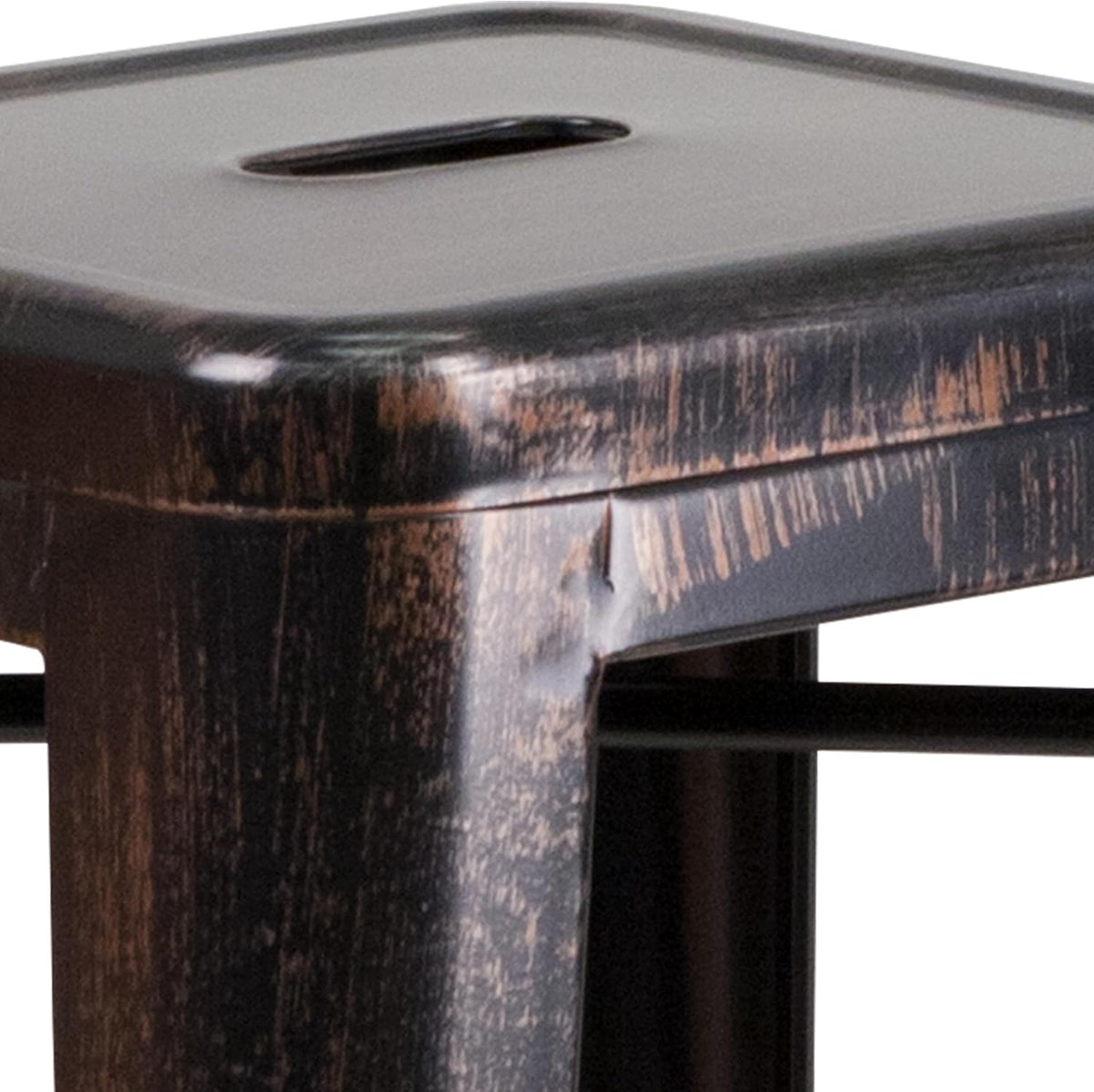 Flash Furniture Meubles Flash Tabouret de Bar en métal coloré pour Restaurant, Acier galvanisé, Plastique, Noir/doré Antique, Lot de 4