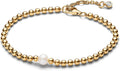 PANDORA Timeless Bracelet Sphère en métal plaqué or 14 carats avec perle de culture d’eau douce traitée blanche et zircones cubiques transparentes