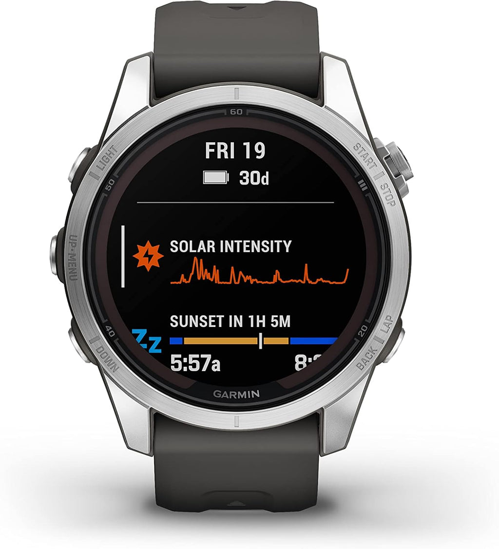 fēnix 7S Pro, Solar - Montre GPS Multisports connectée – Silver avec Bracelet Gris – Boîtier 42 mm (Reconditionné)
