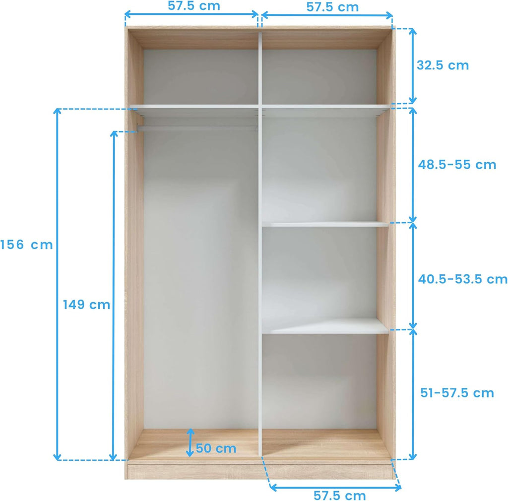 Habitdesign Modèle Enzo Armoire 2 portes coulissantes 200 x 120 x 50 cm