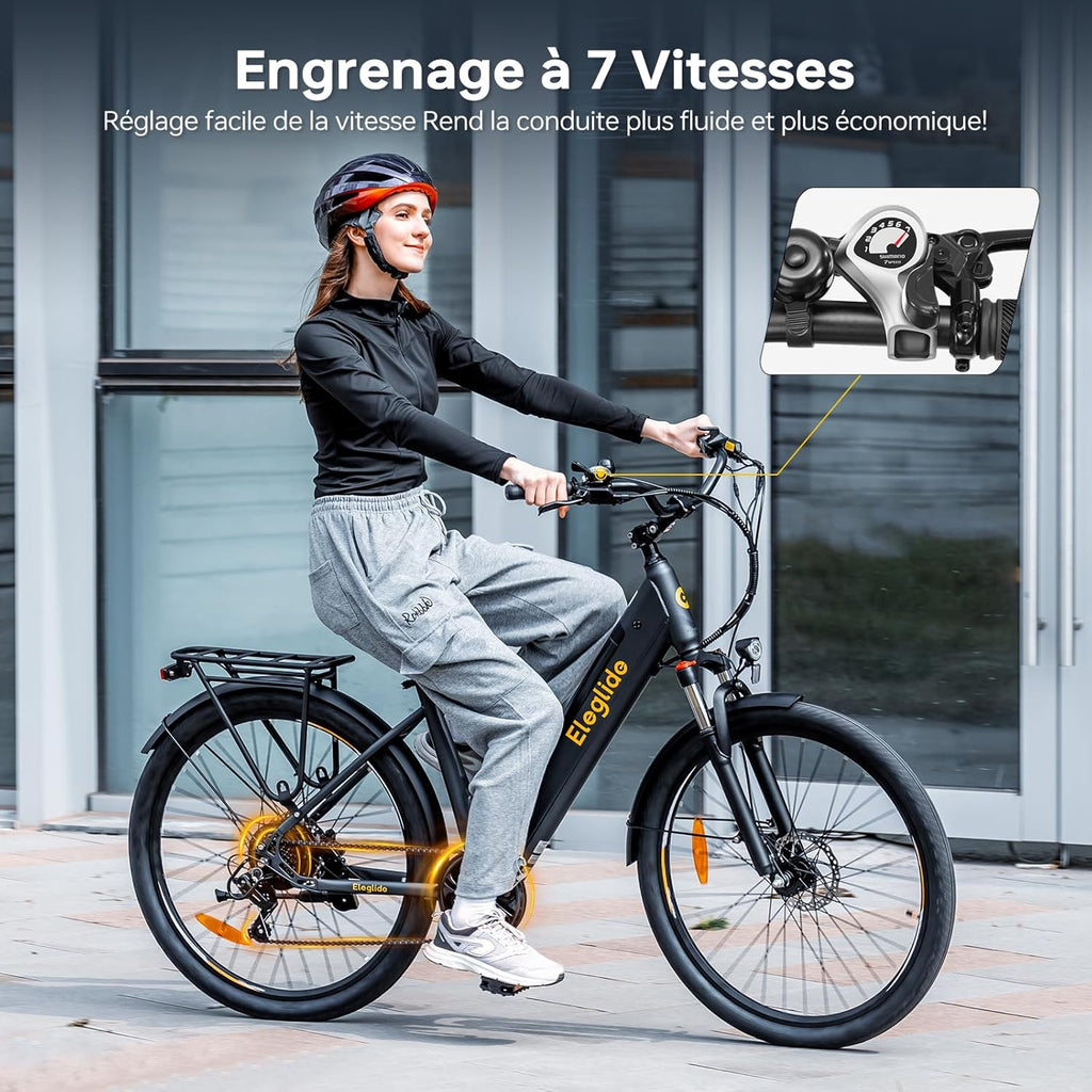Eleglide T2 Vélo Électrique Adulte 100KM, Moteur 250W, Freins Hydrauliques, Batterie 486Wh, E-Bike Urbain pour Homme Femme, 27.5" Vélo de Ville,VTC