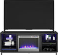 Ameriwood Home Meuble TV avec cheminée Lumina, chêne Noir, pouvant accueillir des téléviseurs jusqu'à 70 Pouces, Meuble multimédia Moderne avec éclairage LED RGB