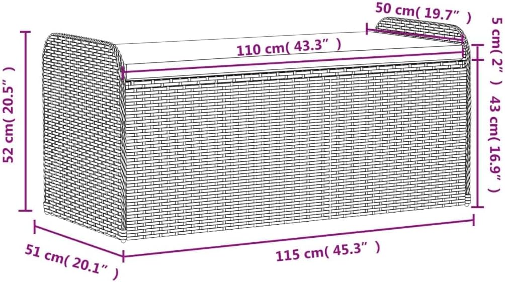Canditree Banc de Rangement Extérieur avec Coussin, Coffre de Rangement en Résine Tressée pour Jardin Patio, 115 cm (Gris)