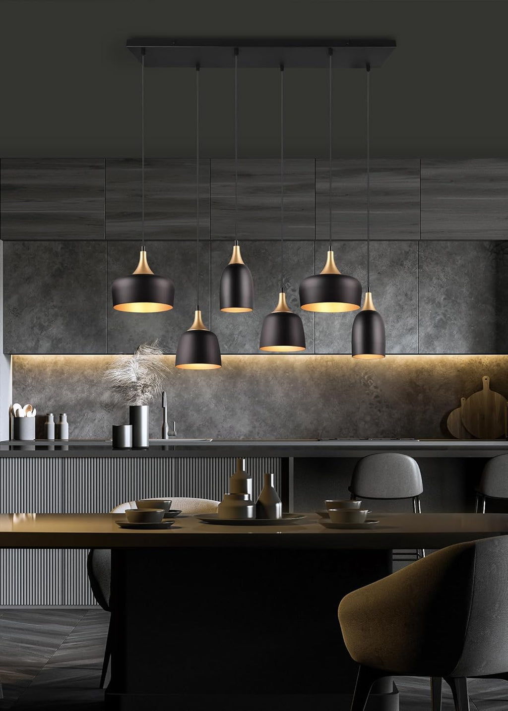 Trio Suspension Chiraz 310500632, métal noir mat/doré, sauf 6x E14
