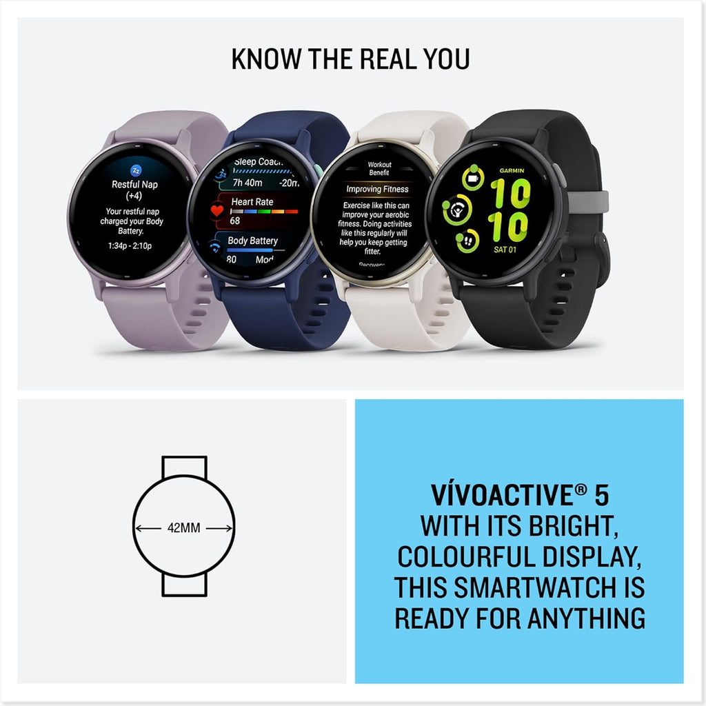 vívoactive 5 - Montre connectée GPS Sport et santé – Metallic Blue avec Bracelet Bleu Marine (Reconditionné)