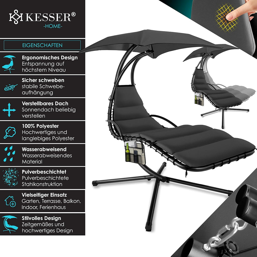 KESSER Chaise Longue Flottante avec Parasol | Suspendue | de Relaxation | à Bascule | Hamac | Poids Maximal de 120 kg