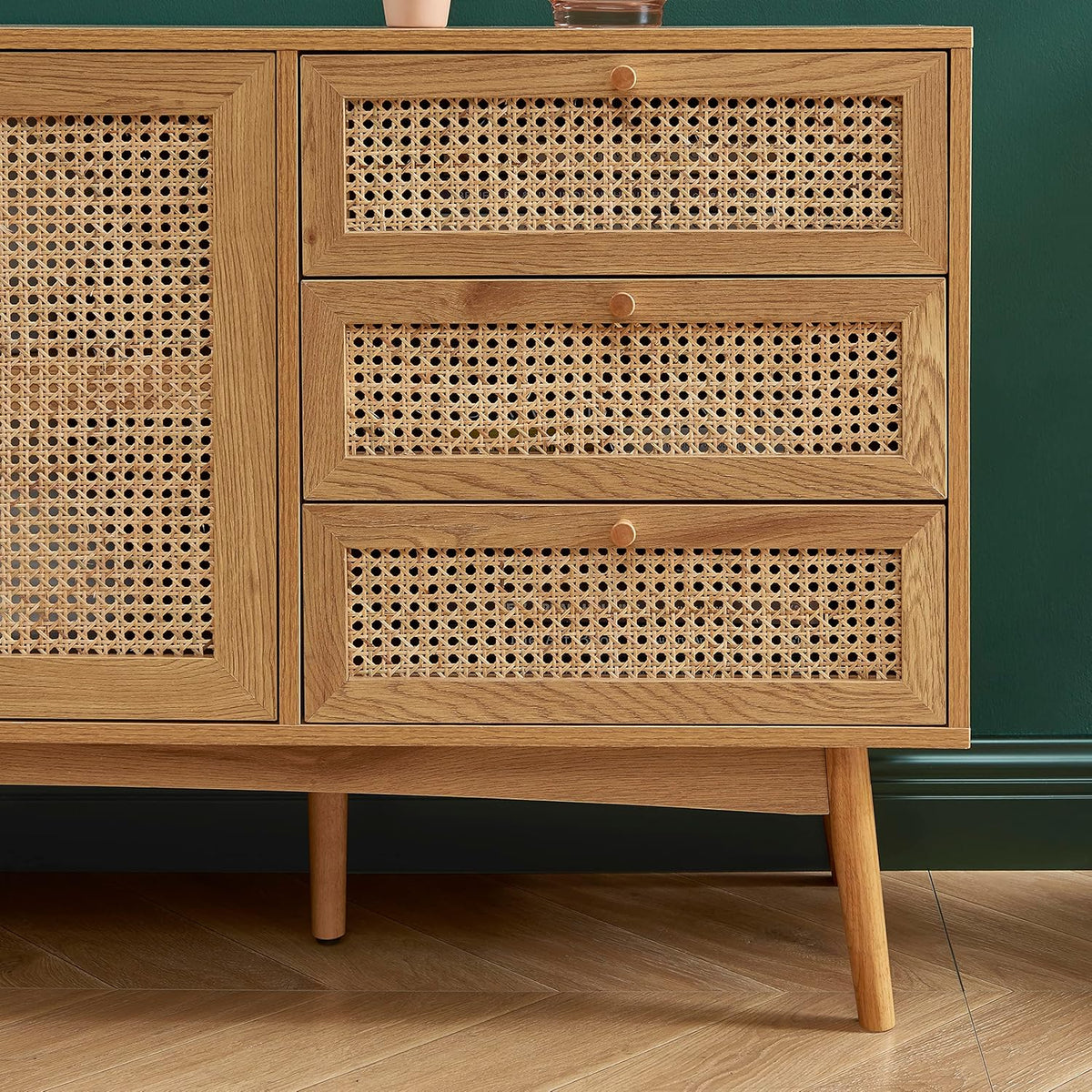 BAÏTA Buffet INES Effet chêne et cannage rotin l150cm