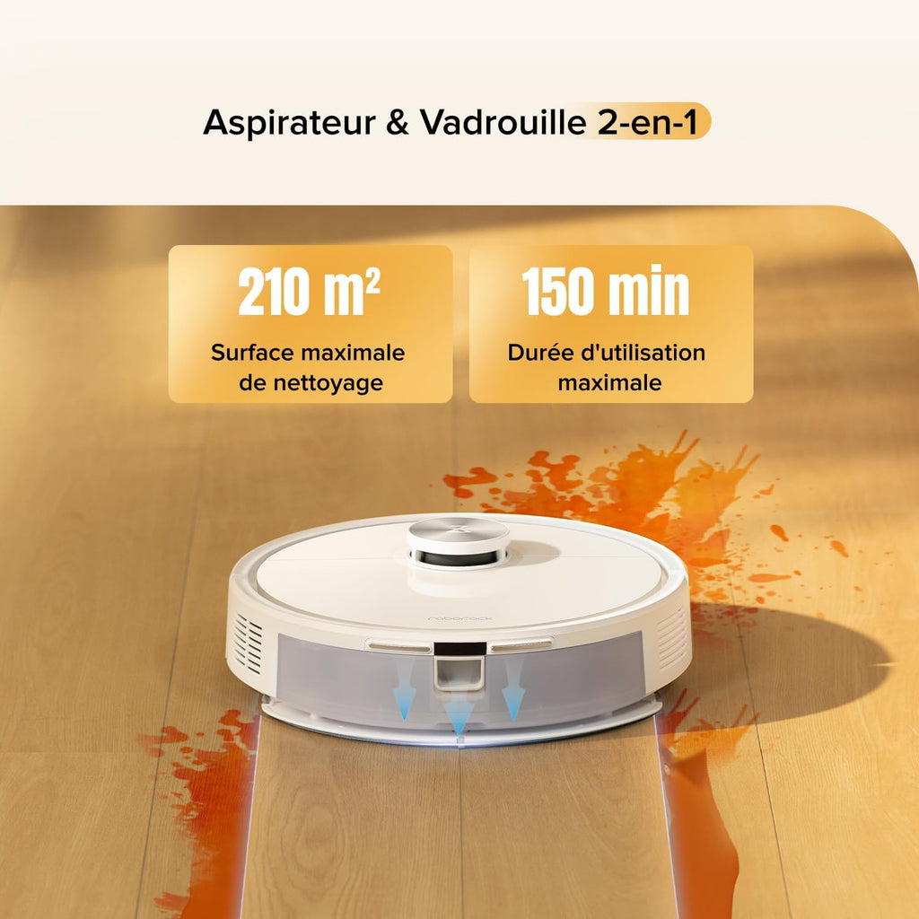 roborock Q7 M5 Set Aspirateur Robot Laveur 10 000 Pa, Double Conception Anti-Enchevêtrement, Durée de Nettoyage Prolongée, Navigation avec LiDAR Précis, APP, Blanc