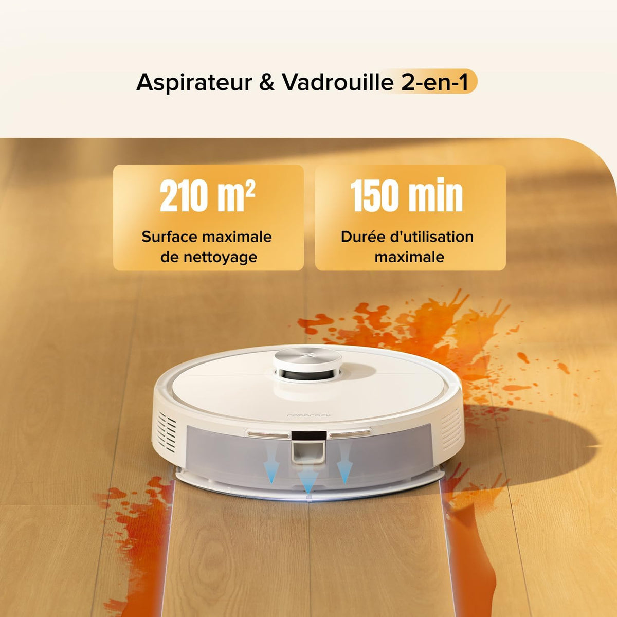 roborock Q7 M5 Set Aspirateur Robot Laveur 10 000 Pa, Double Conception Anti-Enchevêtrement, Durée de Nettoyage Prolongée, Navigation avec LiDAR Précis, APP, Blanc