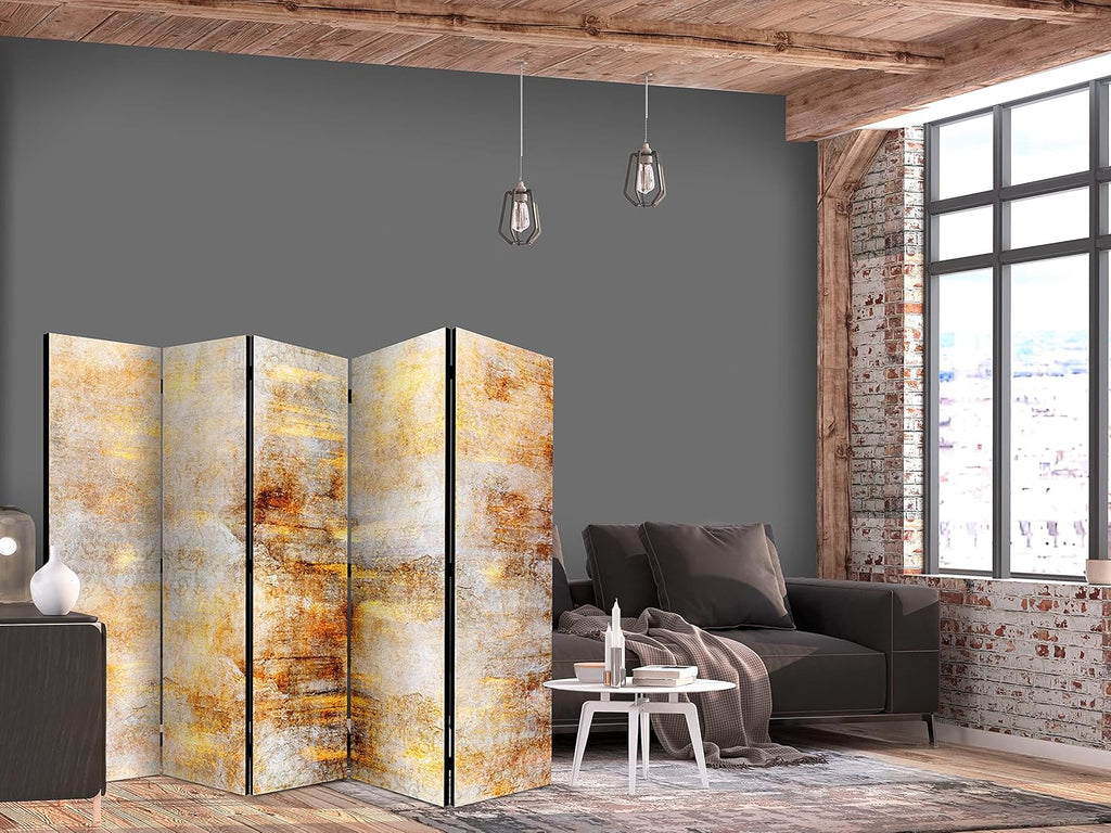 murando - Paravent intérieur à Deux côtés 225x172 cm - Séparateur de pièce en Bois Naturel avec Toile imprimée Pliable - Abstraction Couleurs de la Nature Texture Fond Tendances f-A-0865-z-c