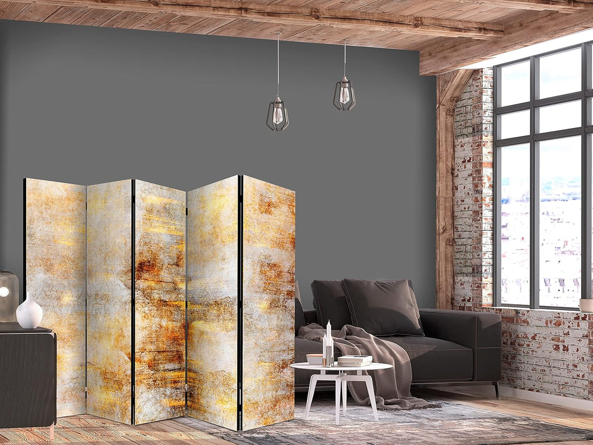 murando - Paravent intérieur à Deux côtés 225x172 cm - Séparateur de pièce en Bois Naturel avec Toile imprimée Pliable - Abstraction Couleurs de la Nature Texture Fond Tendances f-A-0865-z-c