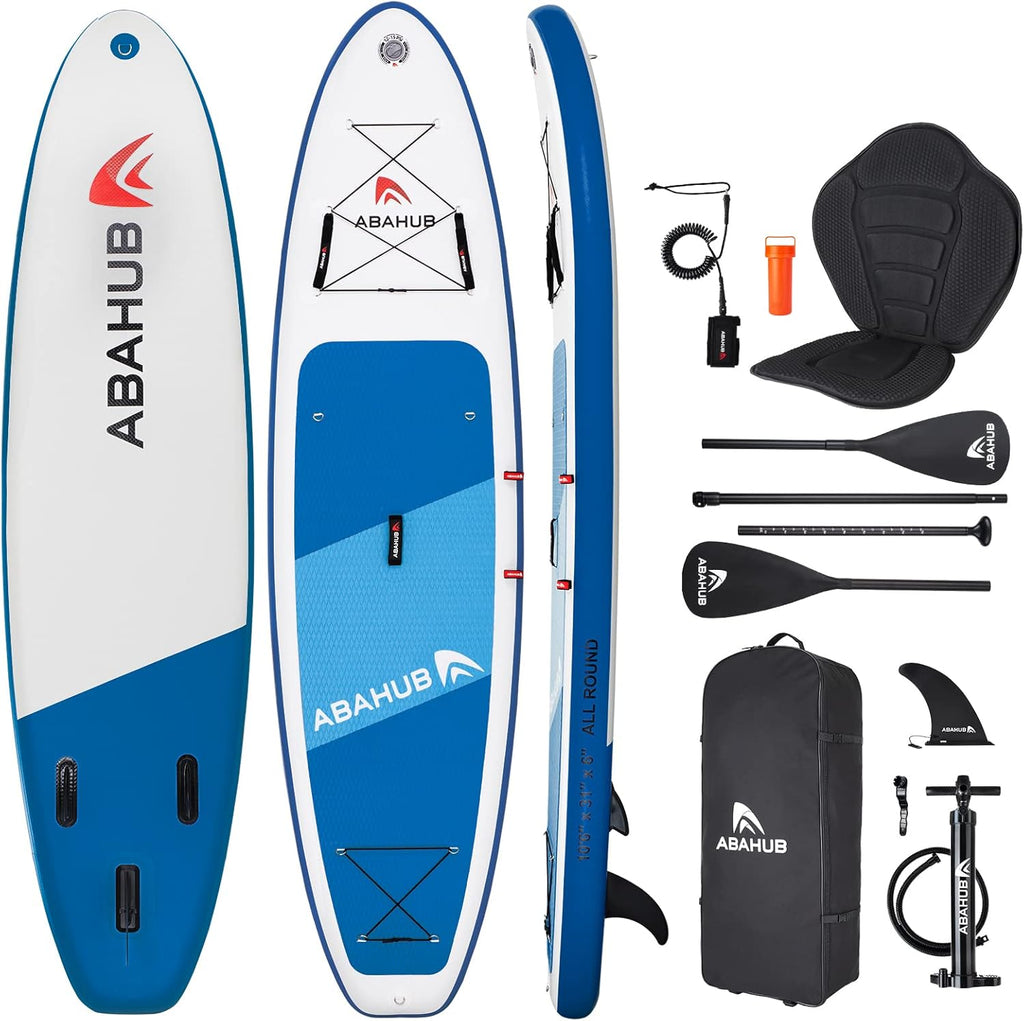 Abahub Planche de Sup Gonflable, 320x78x15cm Ensemble de Planche de Stand Up Paddle, Bleu/Vert/Orange avec Pagaie Aluminium Réglable, Siège Kayak