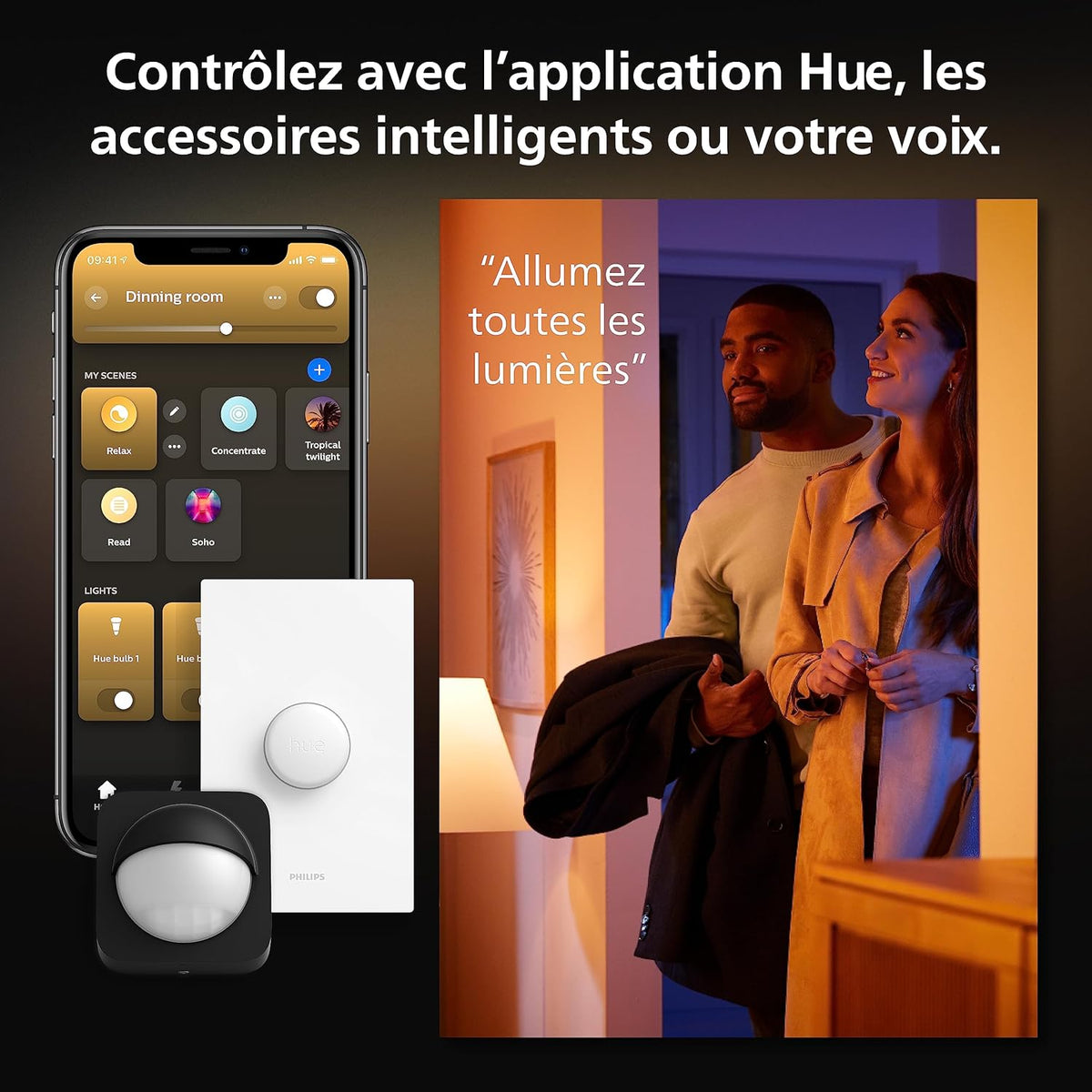 Hue White and Color Ambiance, plafonnier LED connecté Surimu 30x30, compatible Bluetooth, 27W, fonctionne avec Alexa, Google Assistant et Homekit
