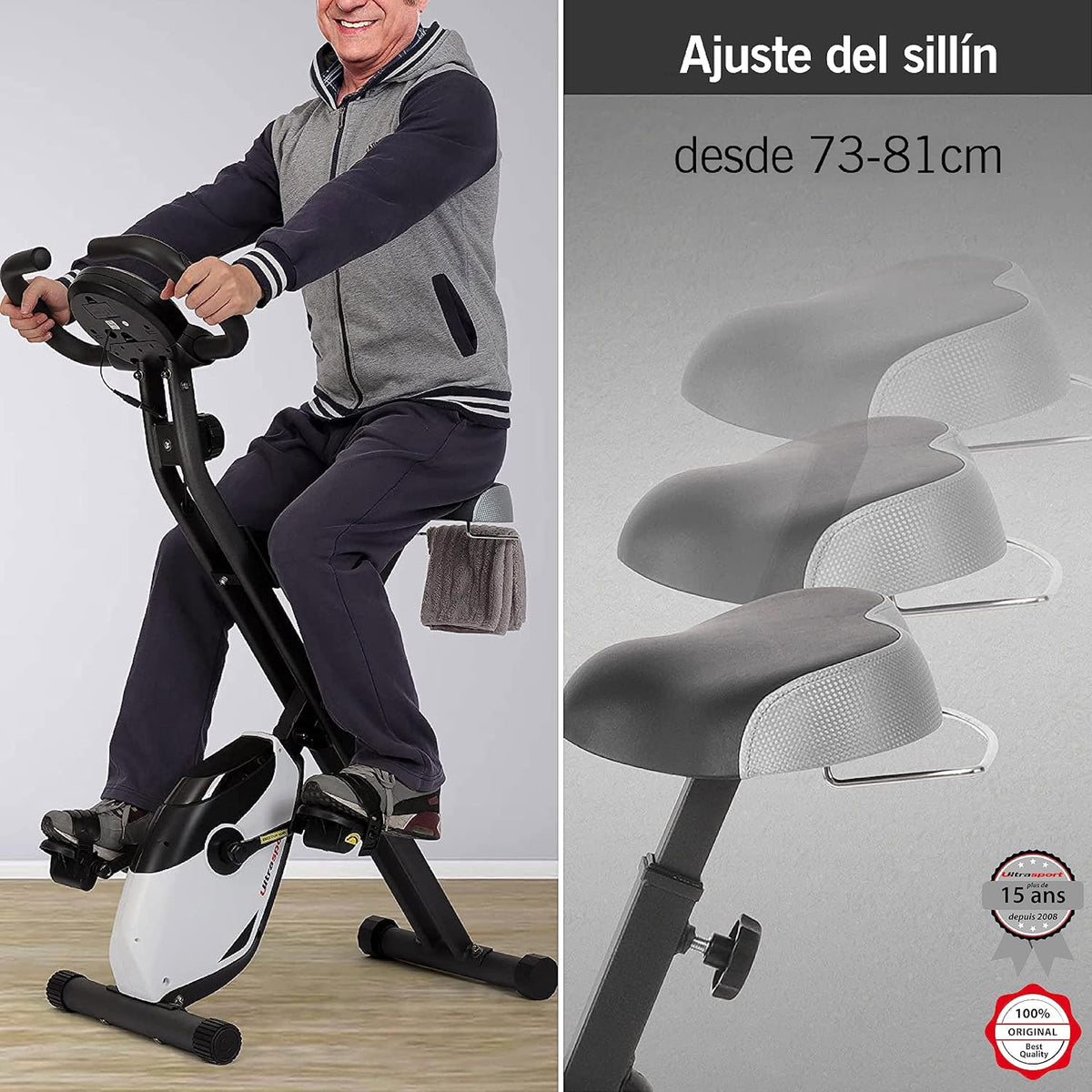 Ultrasport F-Bike Pro Vélo d’Appartement Pliable I Vélos d'Appartement Extra Silencieux jusqu'à 150 kg avec Selle Confort, 16 Niveaux, Fonction App, Silencieux, Velo d Appartement Pliable