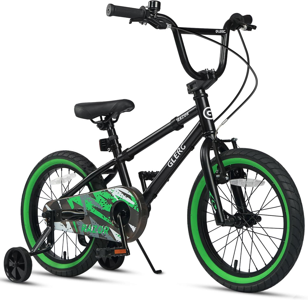 Glerc Razor Vélo Enfant 12 14 16 Pouces Style BMX pour Garçons de 2-8 Ans avec Stabilisateurs & Béquille & Sonnette, Couleurs Multiples