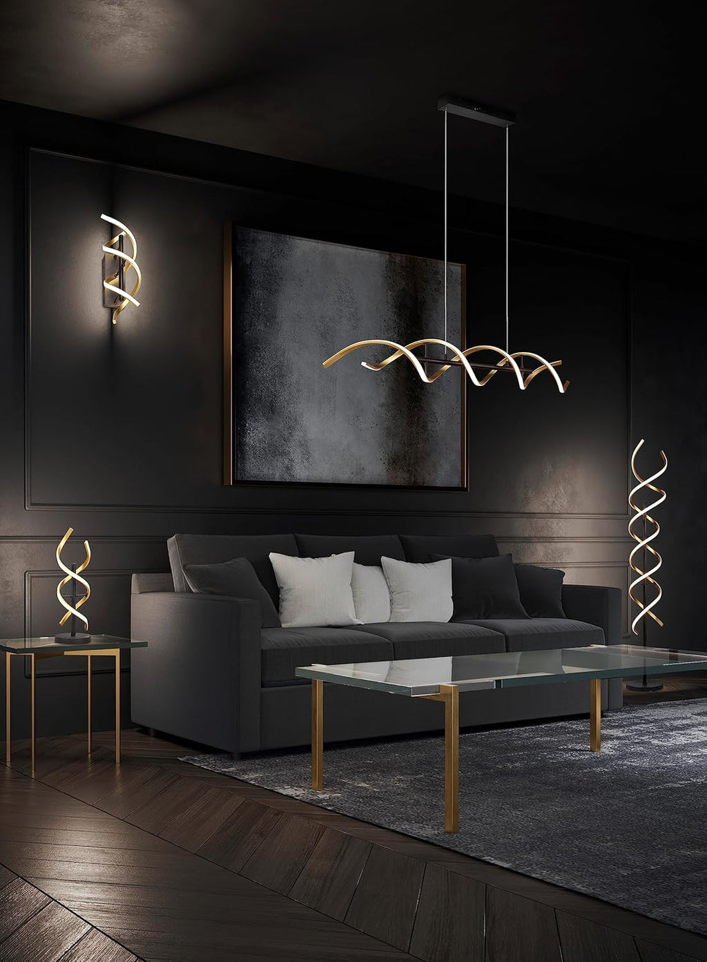 Trio, Lampadaire, Sequence incl. 1 x LED,SMD,32,0 Watt,2300+3000+4000K,4000 Lm. Plastique, Blanc, Corps: Aluminium, Laiton mat