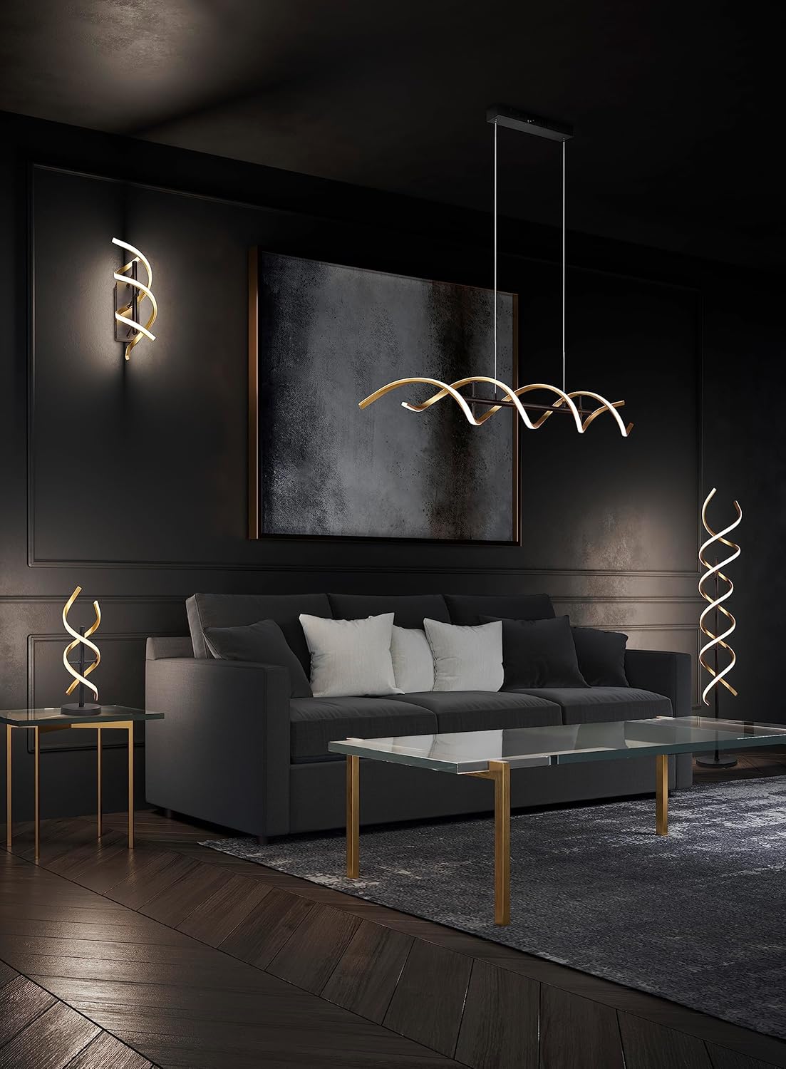 Trio, Lampadaire, Sequence incl. 1 x LED,SMD,32,0 Watt,2300+3000+4000K,4000 Lm. Plastique, Blanc, Corps: Aluminium, Laiton mat