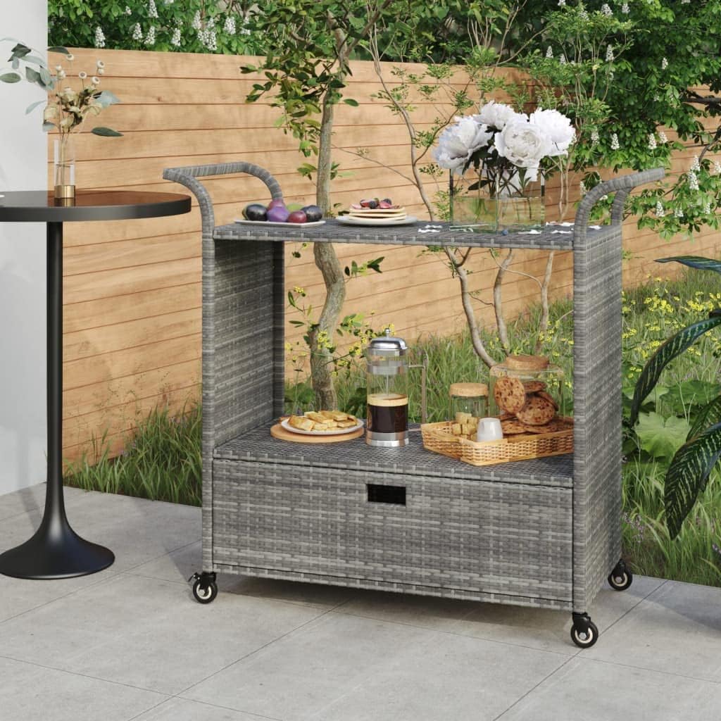 Générique Chariot de Bar avec tiroir Gris 100x45x97 cm Résine tressée,Meubles,Chariots & îlots,Dessertes,Gris,15.4 KG,316664
