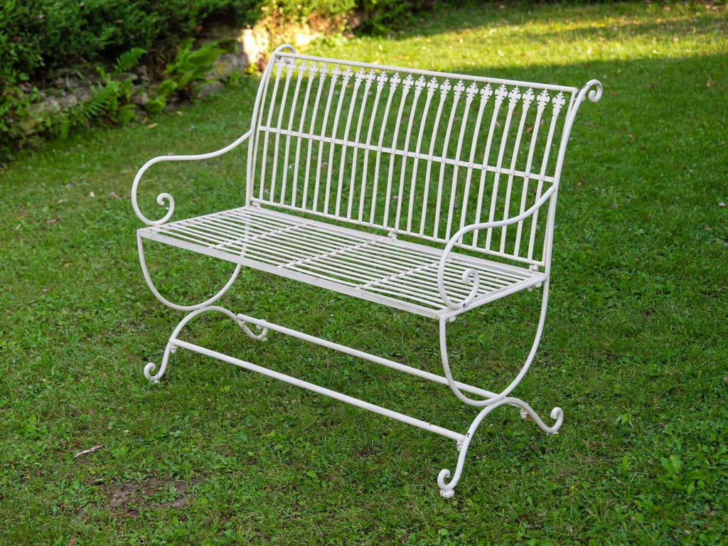 aubaho Banc pour Jardin en Fer forgé - Style Antique - Motif Fleur de lys - Blanc