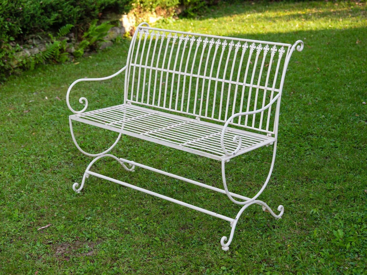 aubaho Banc pour Jardin en Fer forgé - Style Antique - Motif Fleur de lys - Blanc