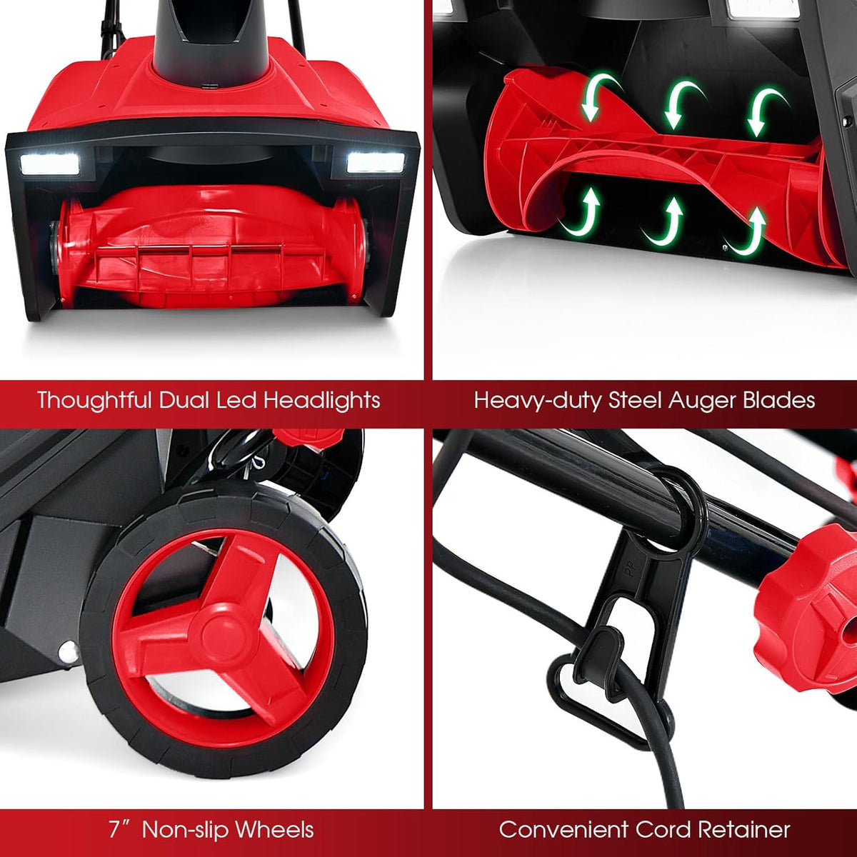 GYMAX Déneigeuse Électrique avec Lumières, Lame 50x25cm, Vitesse 3000rpm, Distance de Jet de Neige 9 m, Goulotte d'Éjection Réglable, Fraise à Neige à Brancher