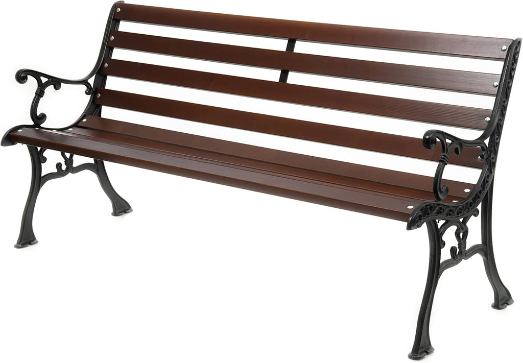 Banc de jardin en fonte 0111 - En bois d'épicéa - Pour terrasses - Banc de balcon - 155 x 78 x 39 cm - Palissandre