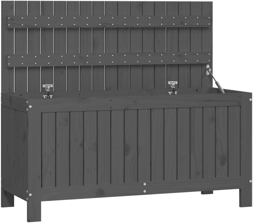 Canditree Coffre de Rangement Extérieur en Bois de Pin Massif, Coffre à Coussin Boîte de Rangement pour Jardin 108x42,5x54 cm (gris)