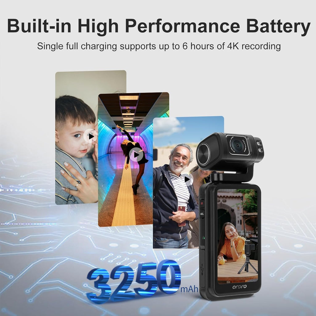 ORDRO M3 Caméra Vidéo Portable 5K/30fps Caméscope Vlogging Caméscope avec écran tactile rotatif de 3,5 pouces pour YouTube TikTok Video Vlog