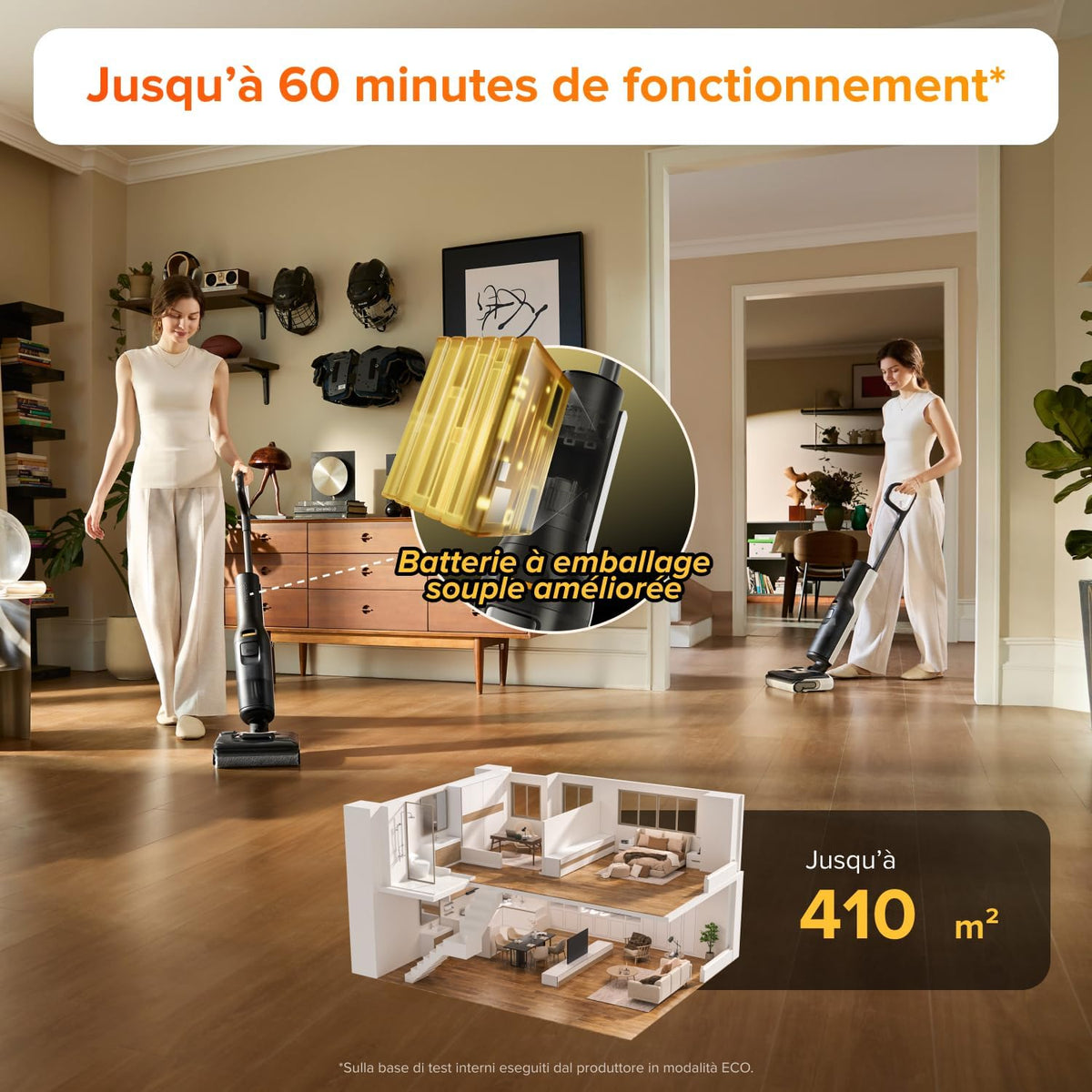 roborock F25 LT aspirateur Laveur 20 000 Pa,Autonettoyage à Haute température de 90 °C, séchage Rapide, inclinable à 180°, Nettoyage Bord à Bord pour sols durs.